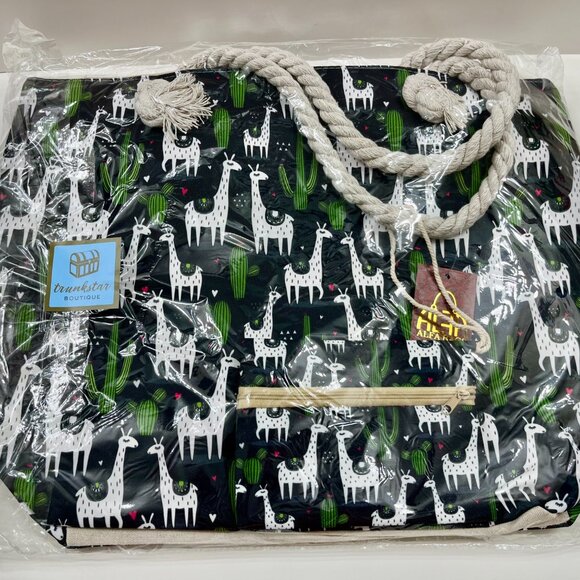 Llama / Cactus / Heart Tote & Zip Pouch/Wallet - Navy/ White/Green - NWT - Picture 9 of 10